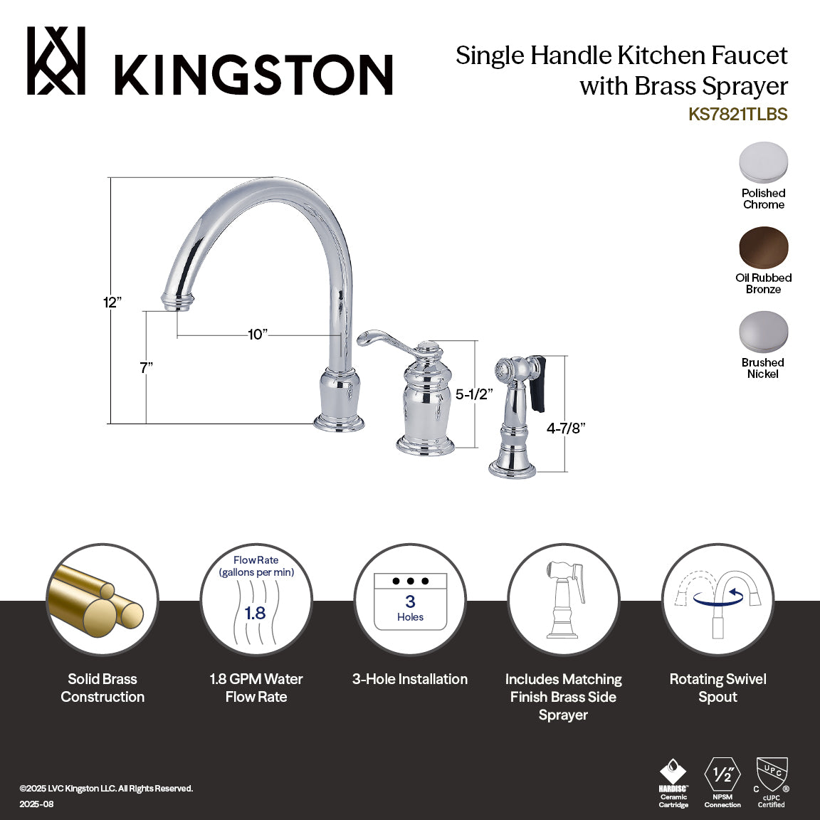 Templeton Single-Handle Widespread Kitchen Faucet with Brass Sprayer in Brushed Nickel