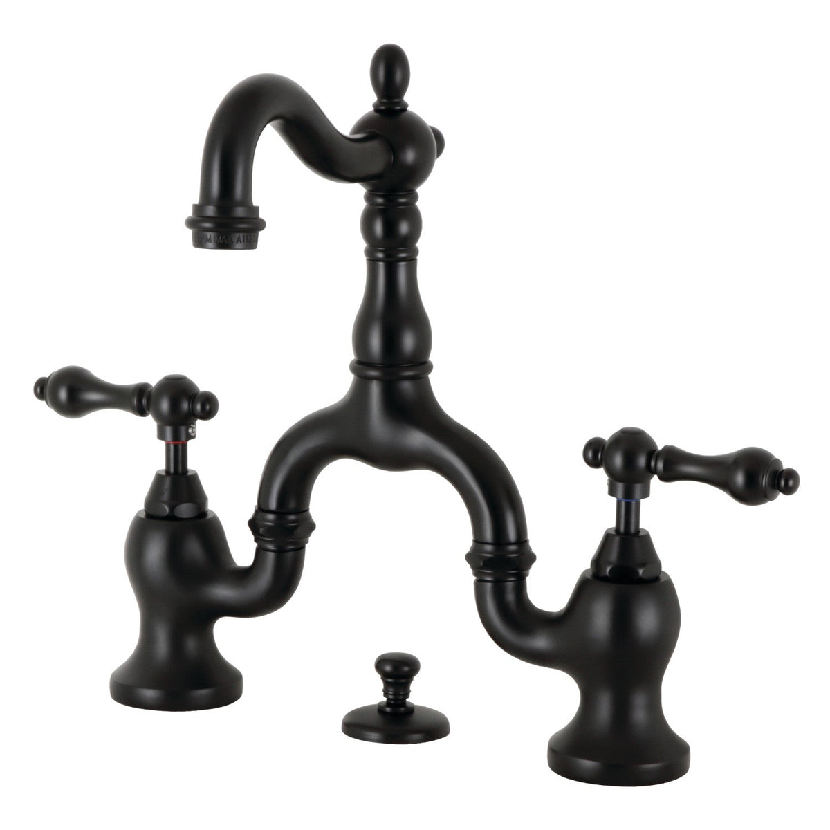 English Country Bridge Bathroom Faucet with Brass Pop-Up in Matte Black