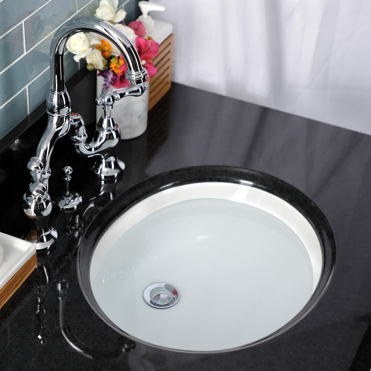 English Country Bridge Bathroom Faucet with Brass Pop-Up in Polished Chrome
