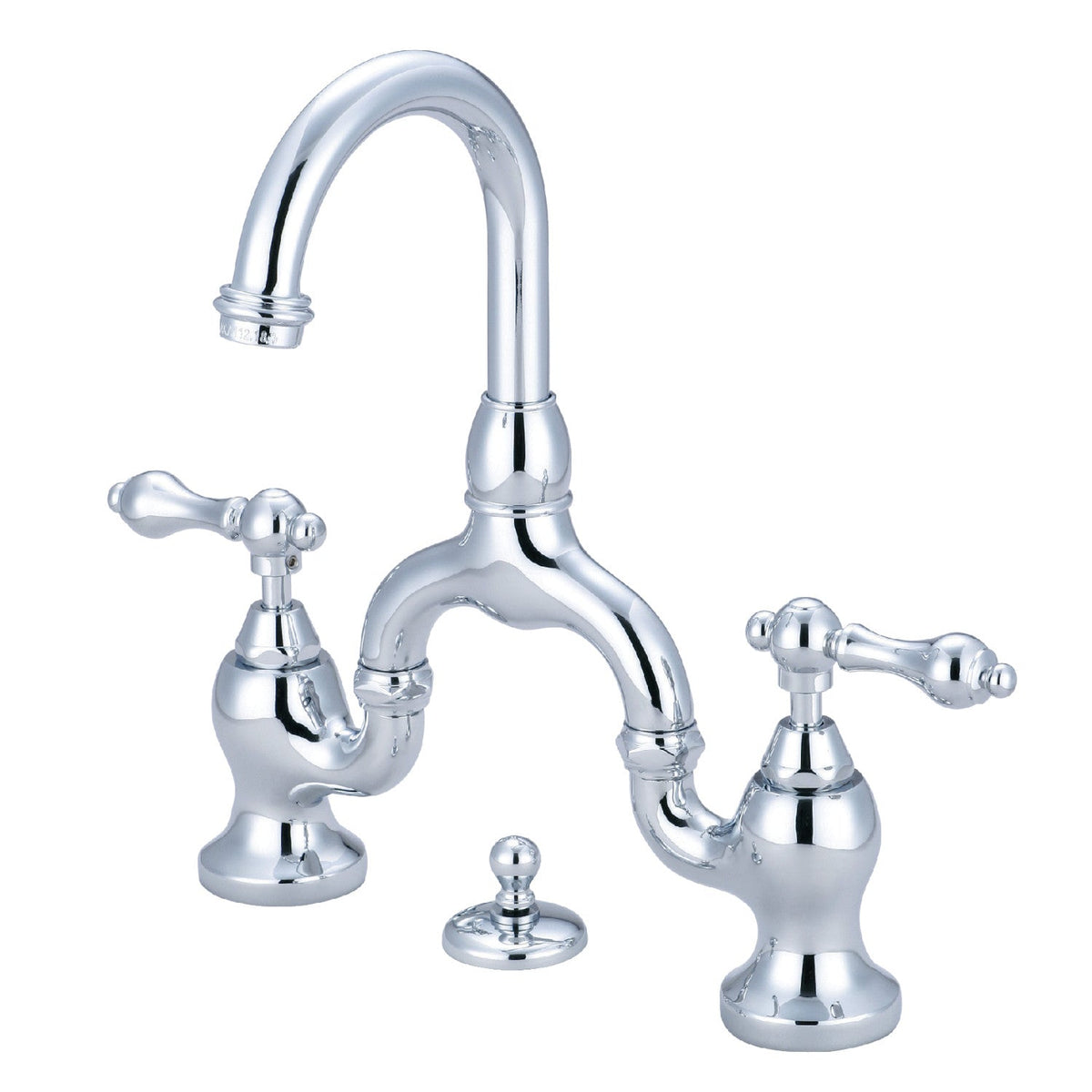 English Country Bridge Bathroom Faucet with Brass Pop-Up in Polished Chrome
