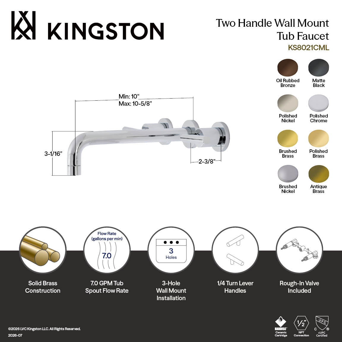 Manhattan Two-Handle Wall Mount Roman Tub Faucet in Matte Black