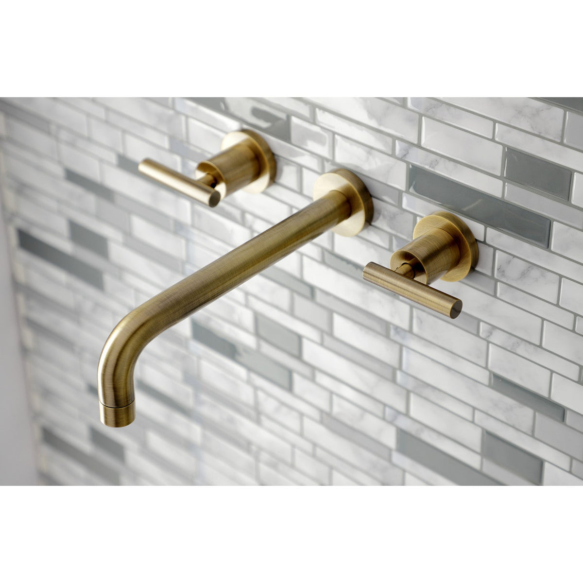Manhattan Two-Handle Wall Mount Roman Tub Faucet in Antique Brass
