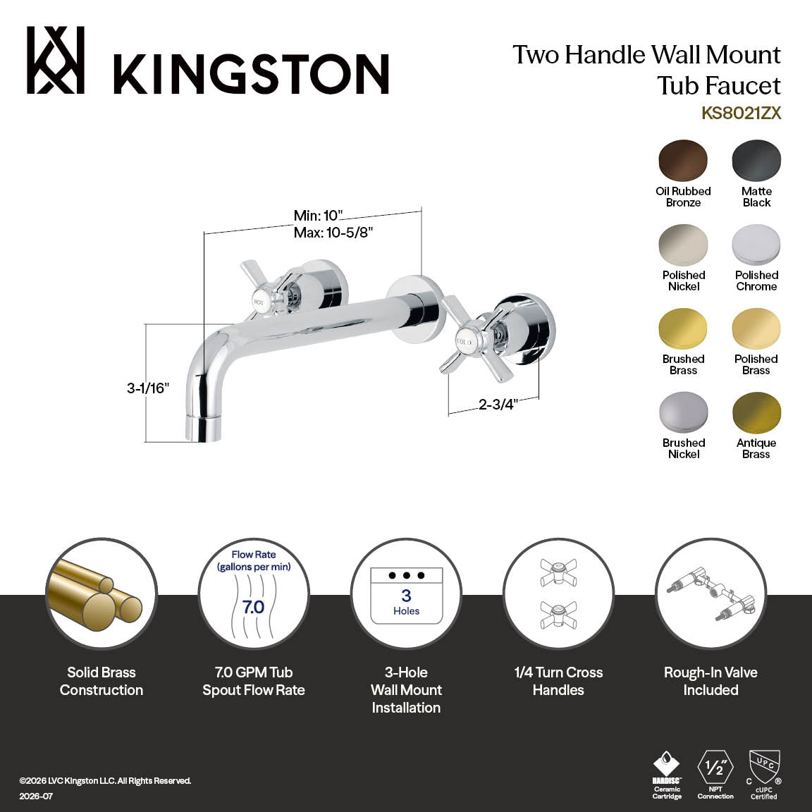 Millennium Two-Handle Wall Mount Roman Tub Faucet in Oil Rubbed Bronze