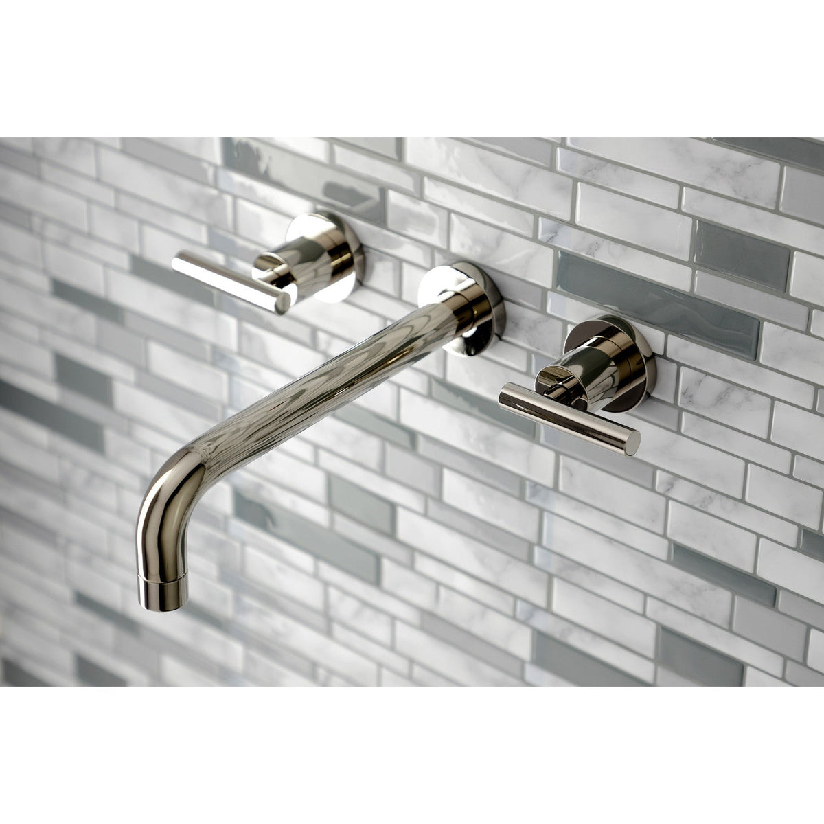 Manhattan Two-Handle Wall Mount Roman Tub Faucet in Polished Nickel