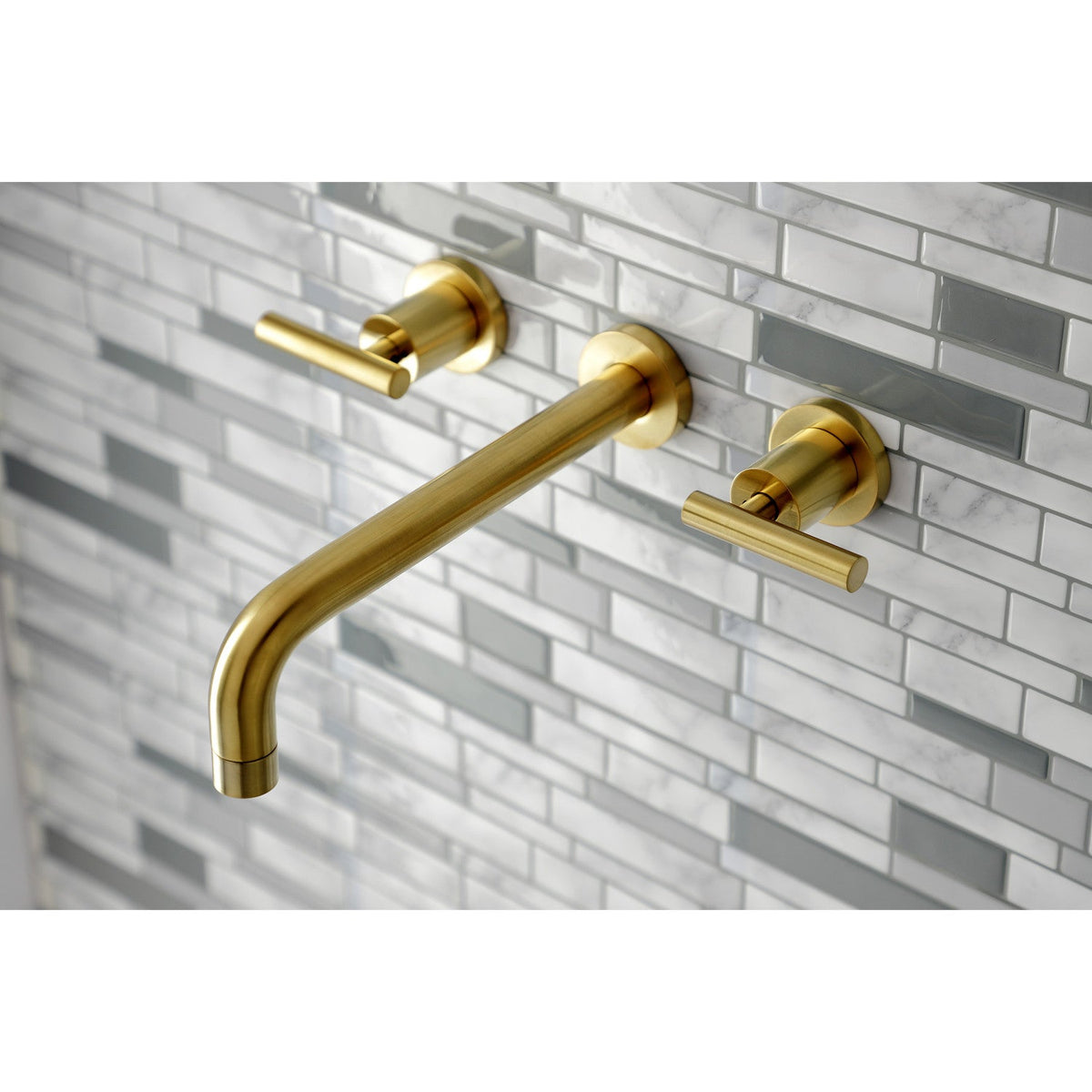 Manhattan Two-Handle Wall Mount Roman Tub Faucet in Brushed Brass
