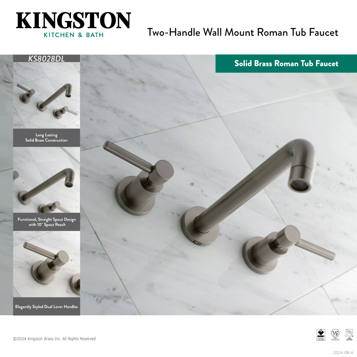 Concord Two-Handle Wall Mount Roman Tub Faucet in Brushed Nickel
