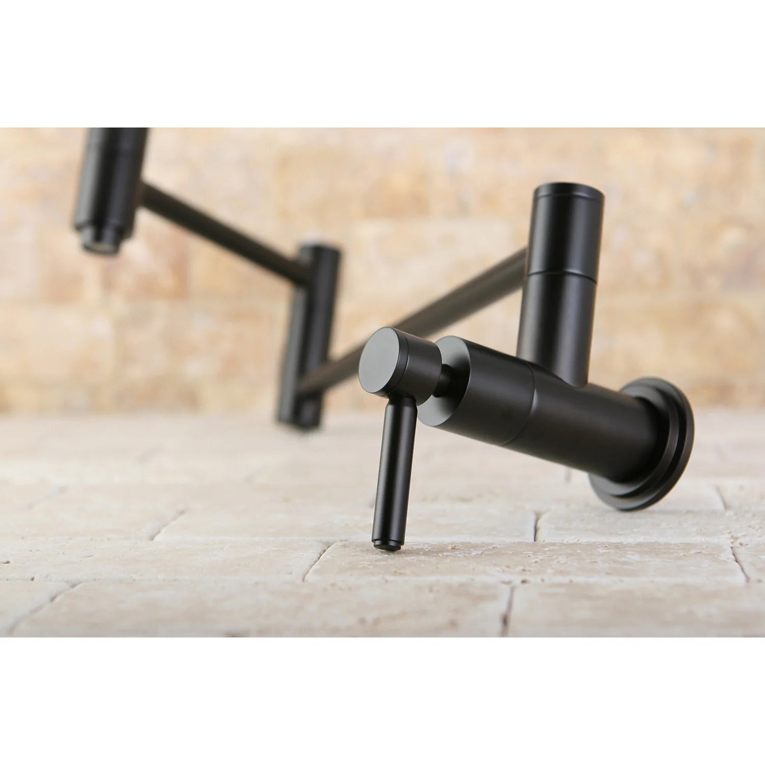 Oil-rubbed bronze pot filler faucet with angled spout and side valve