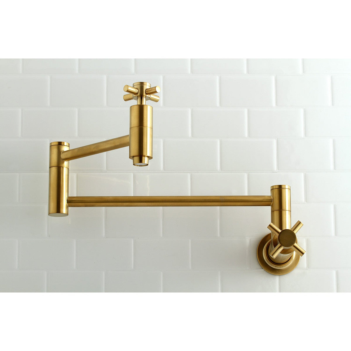 Concord Wall Mount Pot Filler Faucet in Brushed Brass