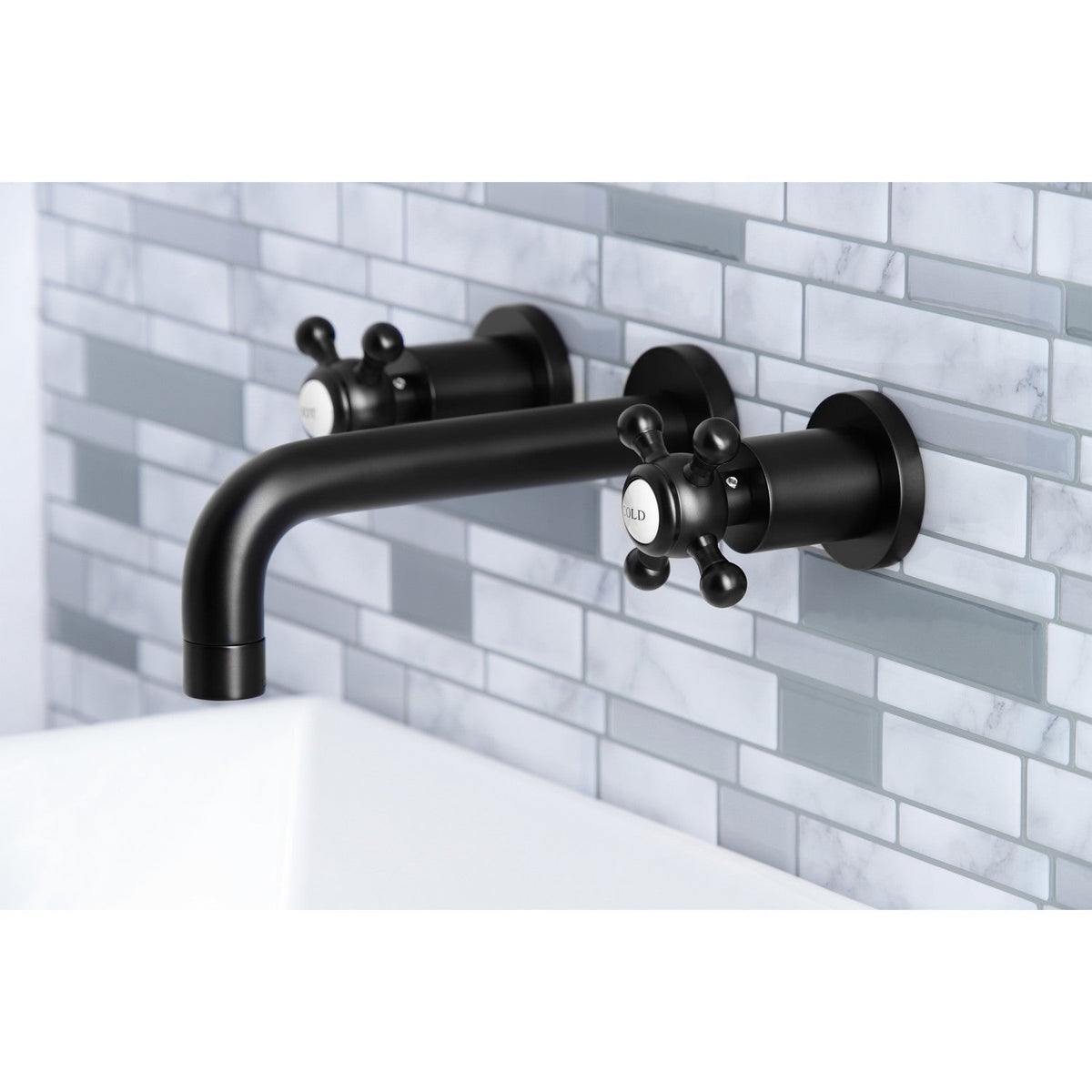 Metropolitan Double-Handle Wall Mount Bathroom Faucet in Matte Black