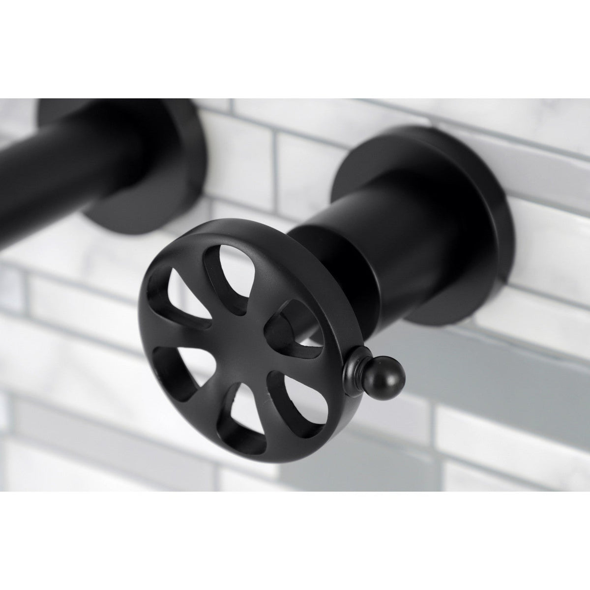 Belknap Double-Handle Wall Mount Bathroom Faucet in Matte Black