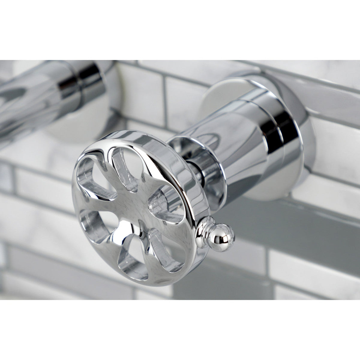 Belknap Double-Handle Wall Mount Bathroom Faucet in Polished Chrome