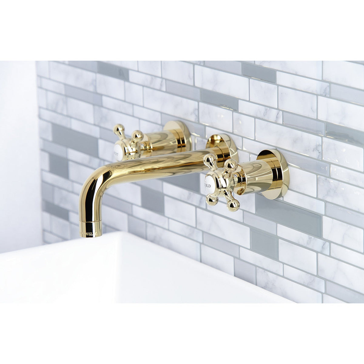 Metropolitan Double-Handle Wall Mount Bathroom Faucet in Polished Brass