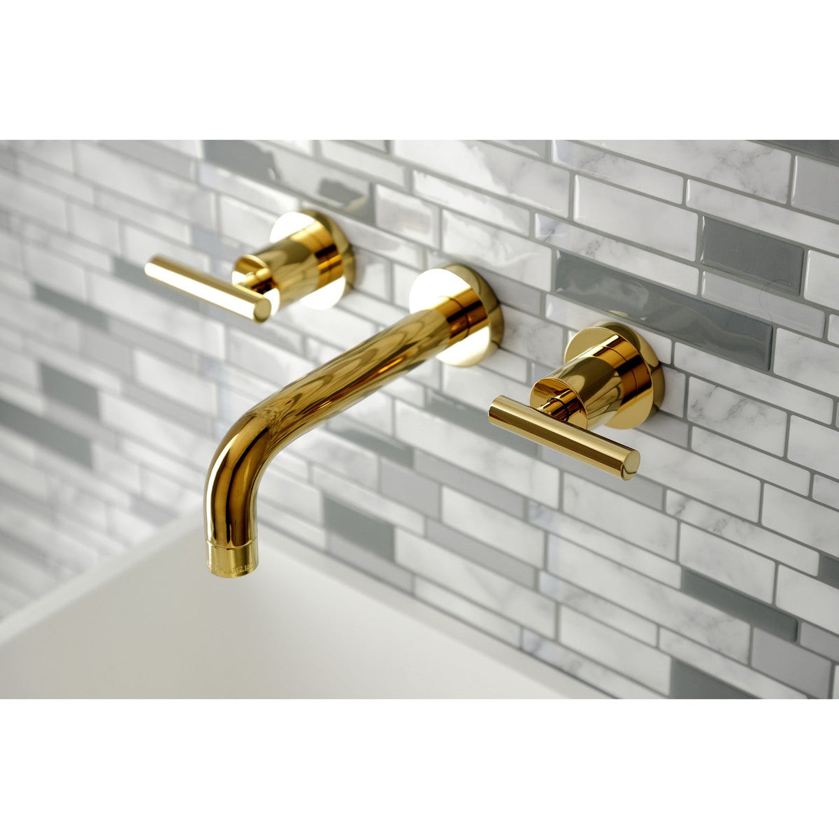 Manhattan Double-Handle Wall Mount Bathroom Faucet in Polished Brass