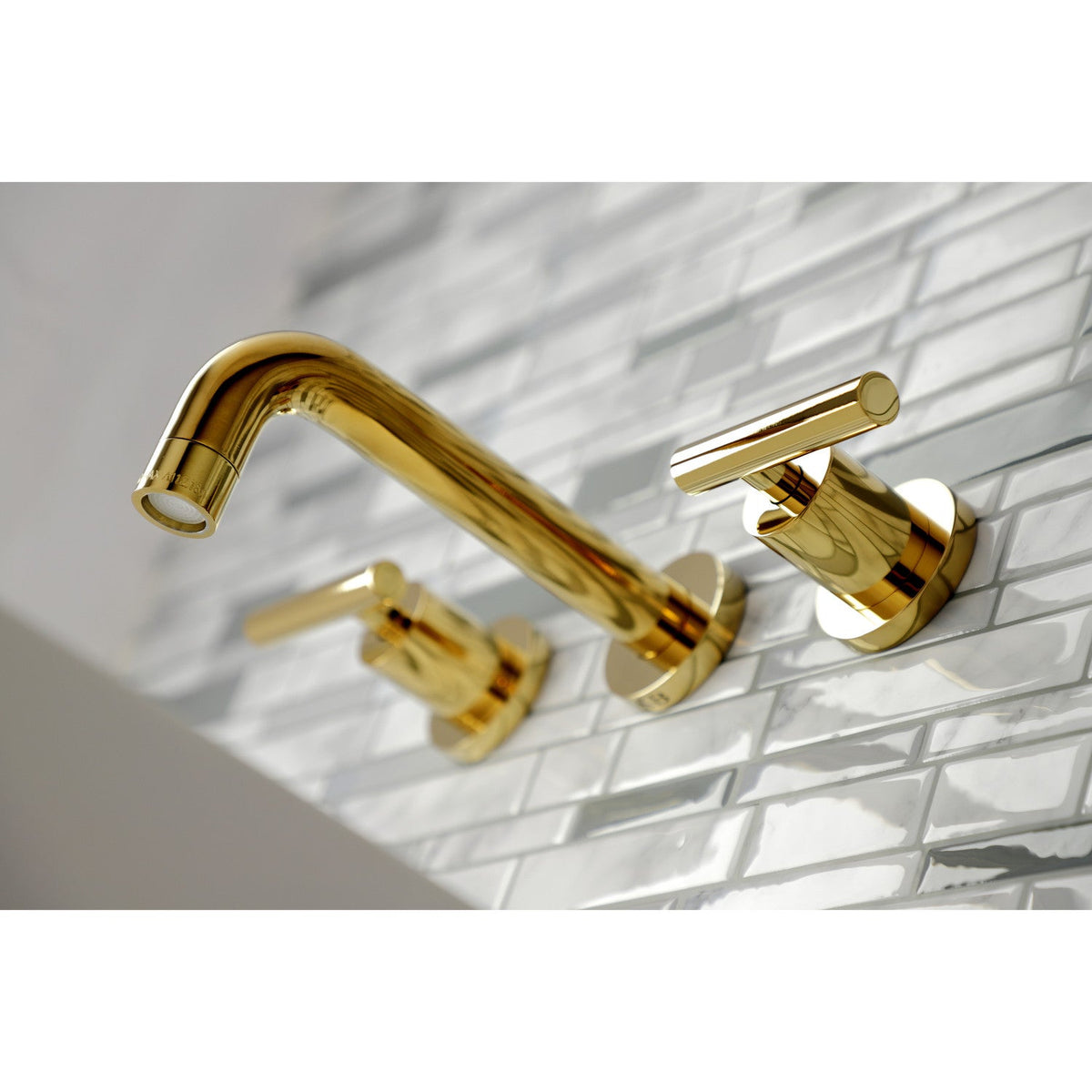 Manhattan Double-Handle Wall Mount Bathroom Faucet in Polished Brass
