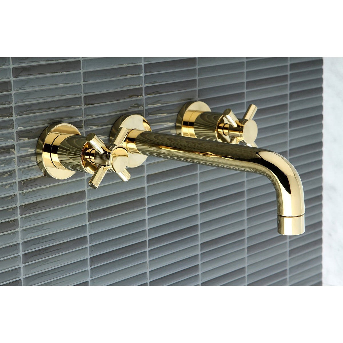 Concord Double-Handle Wall Mount Bathroom Faucet in Polished Brass