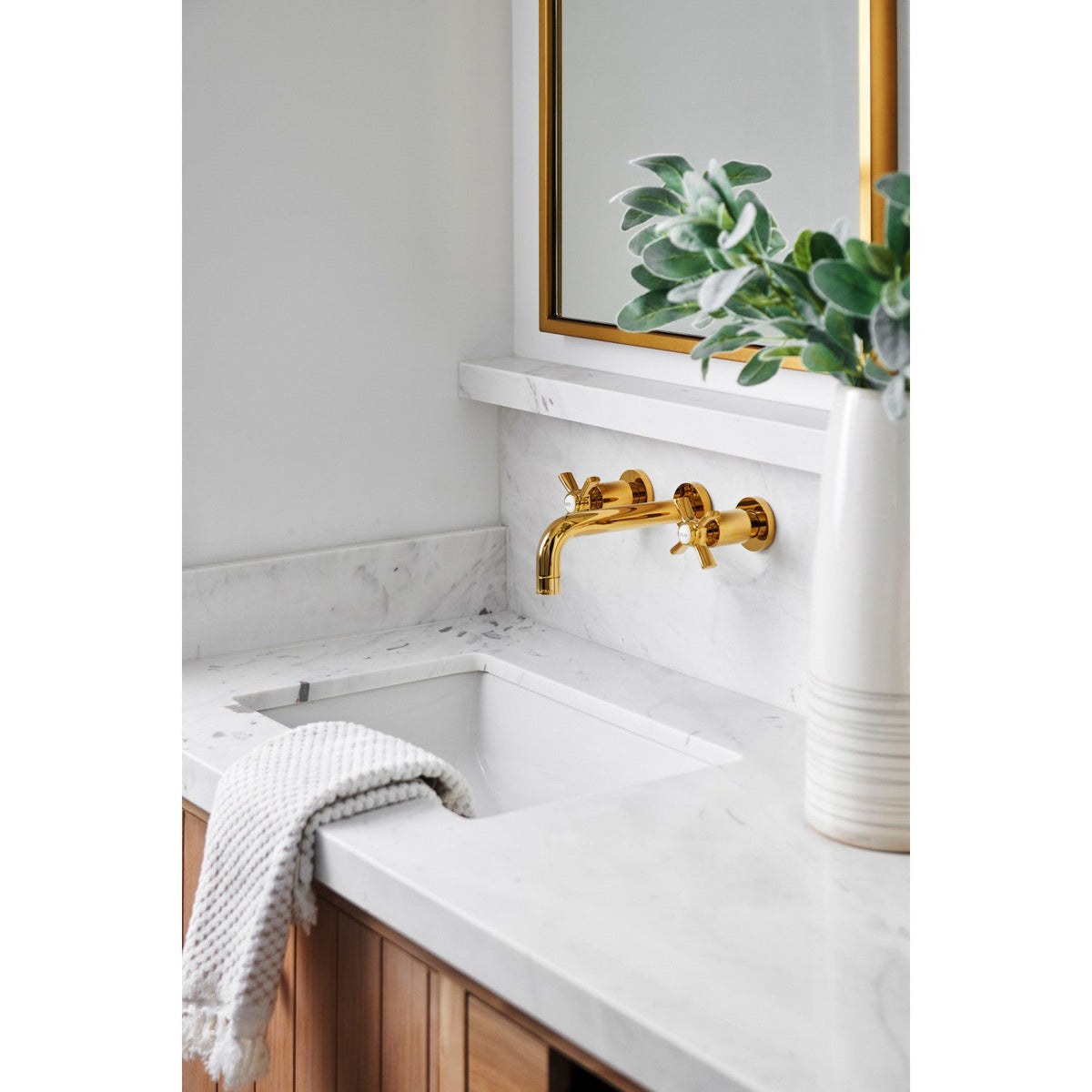 Millennium Double-Handle Wall Mount Bathroom Faucet in Polished Brass