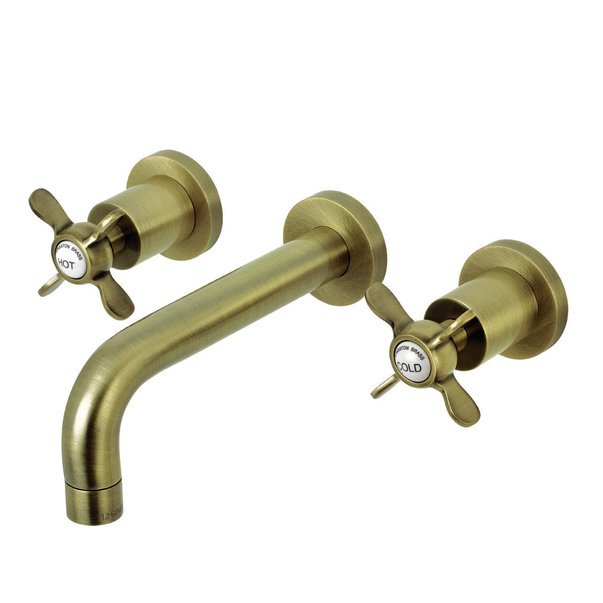 Essex Double-Handle Wall Mount Bathroom Faucet in Antique Brass