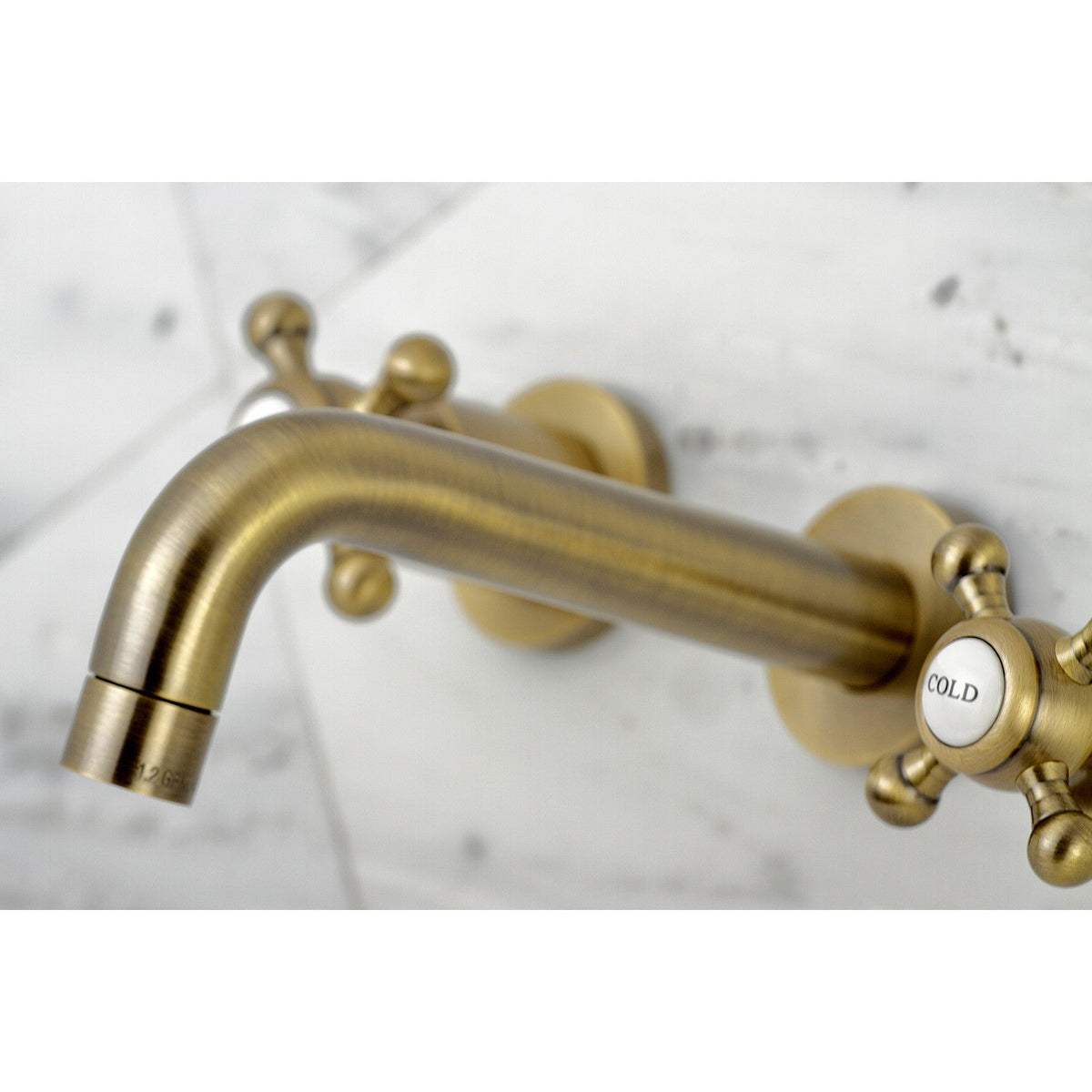 Metropolitan Double-Handle Wall Mount Bathroom Faucet in Antique Brass