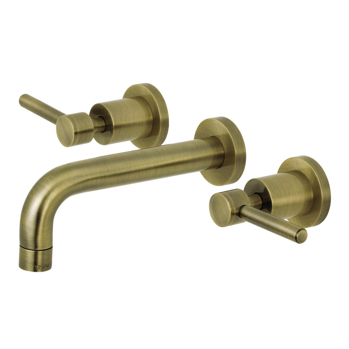 Concord Double-Handle Wall Mount Bathroom Faucet in Antique Brass
