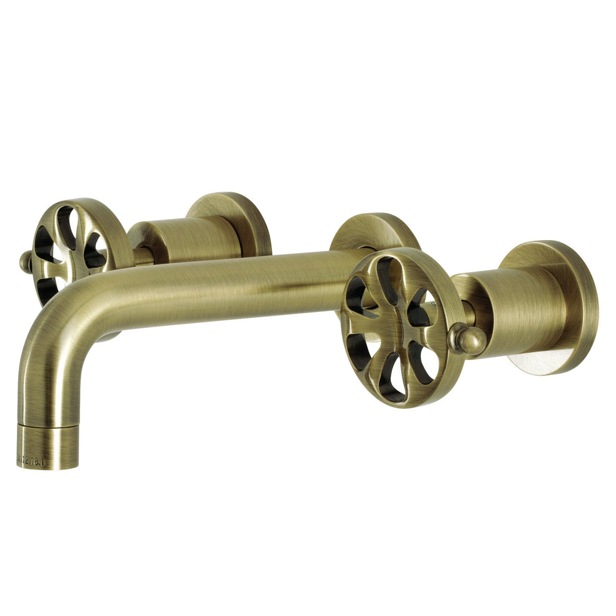 Belknap Double-Handle Wall Mount Bathroom Faucet in Antique Brass