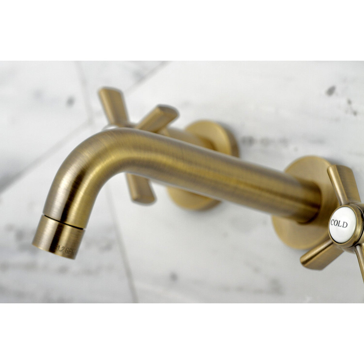 Millennium Double-Handle Wall Mount Bathroom Faucet in Antique Brass