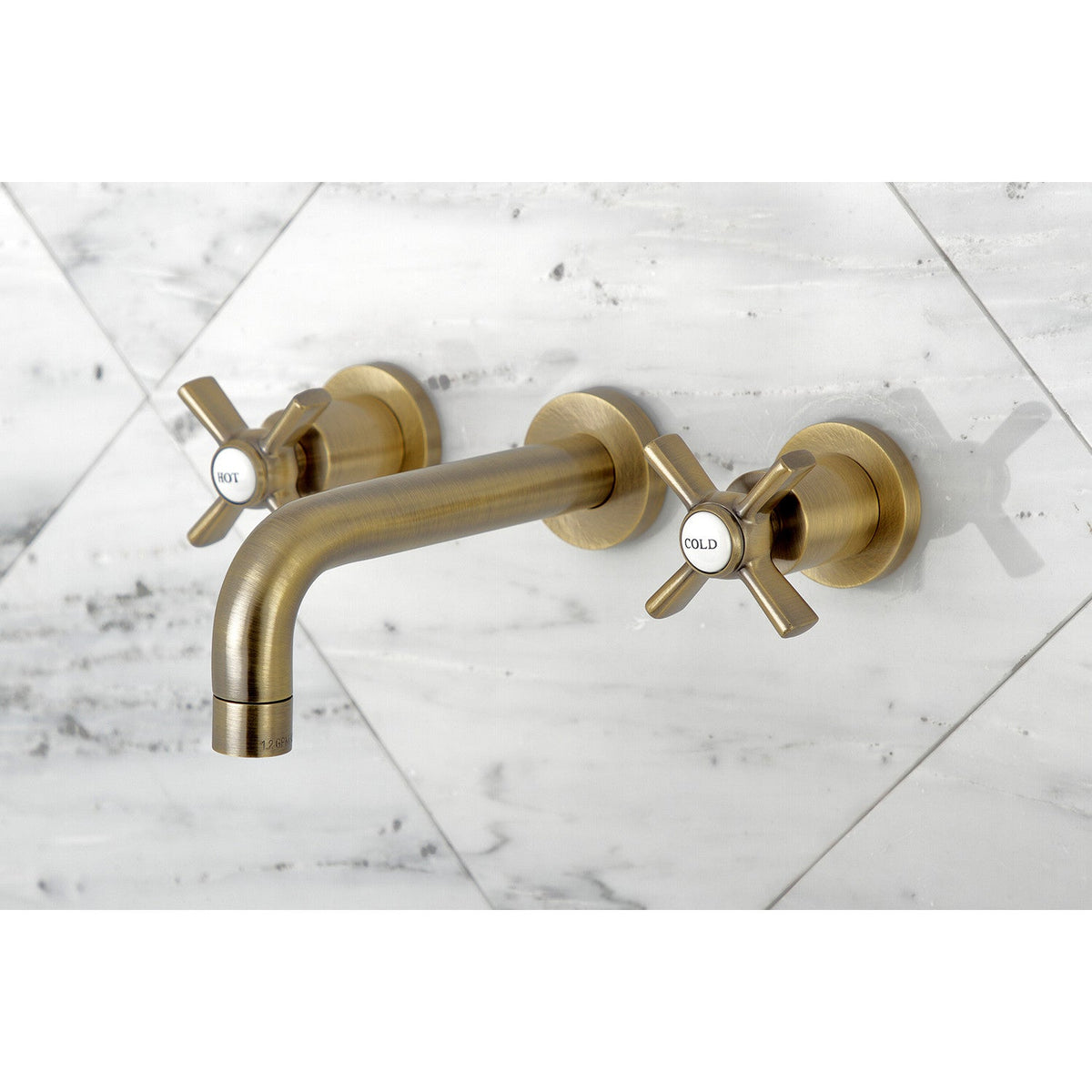 Millennium Double-Handle Wall Mount Bathroom Faucet in Antique Brass