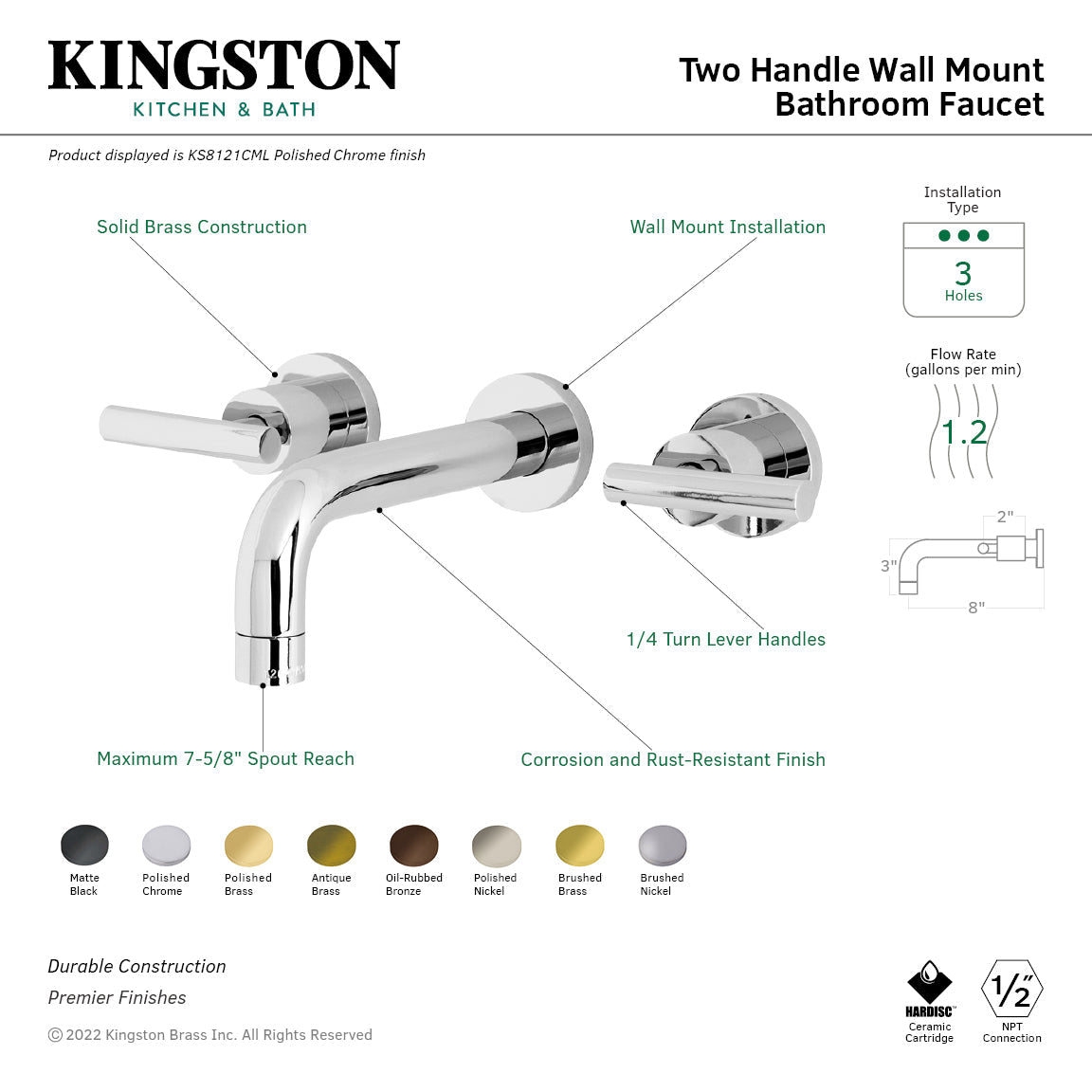 Manhattan Double-Handle Wall Mount Bathroom Faucet in Oil Rubbed Bronze