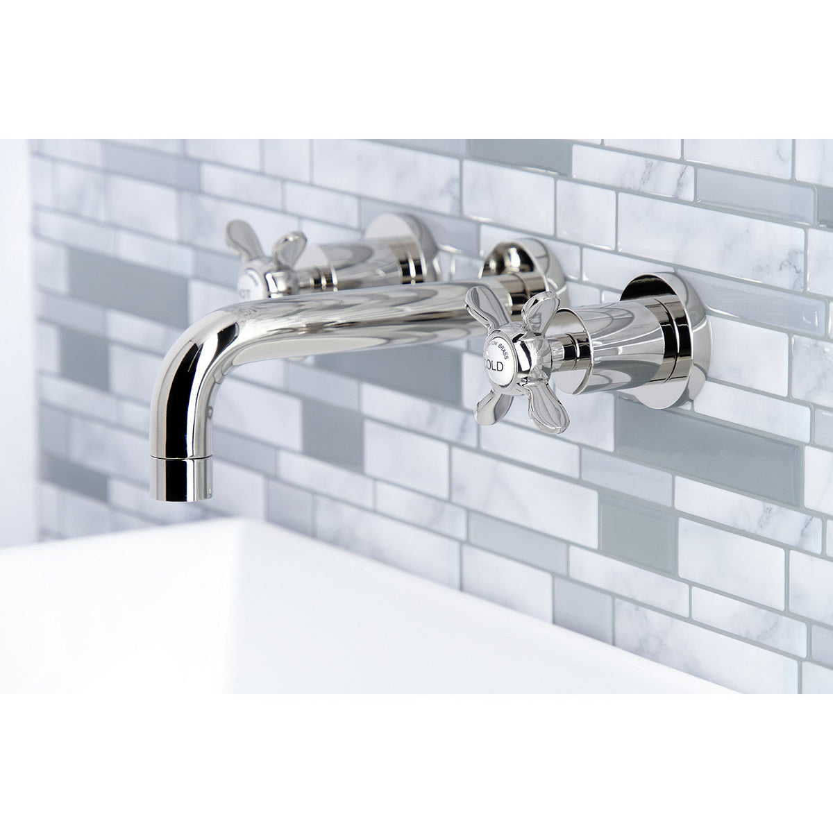Essex Double-Handle Wall Mount Bathroom Faucet in Polished Nickel