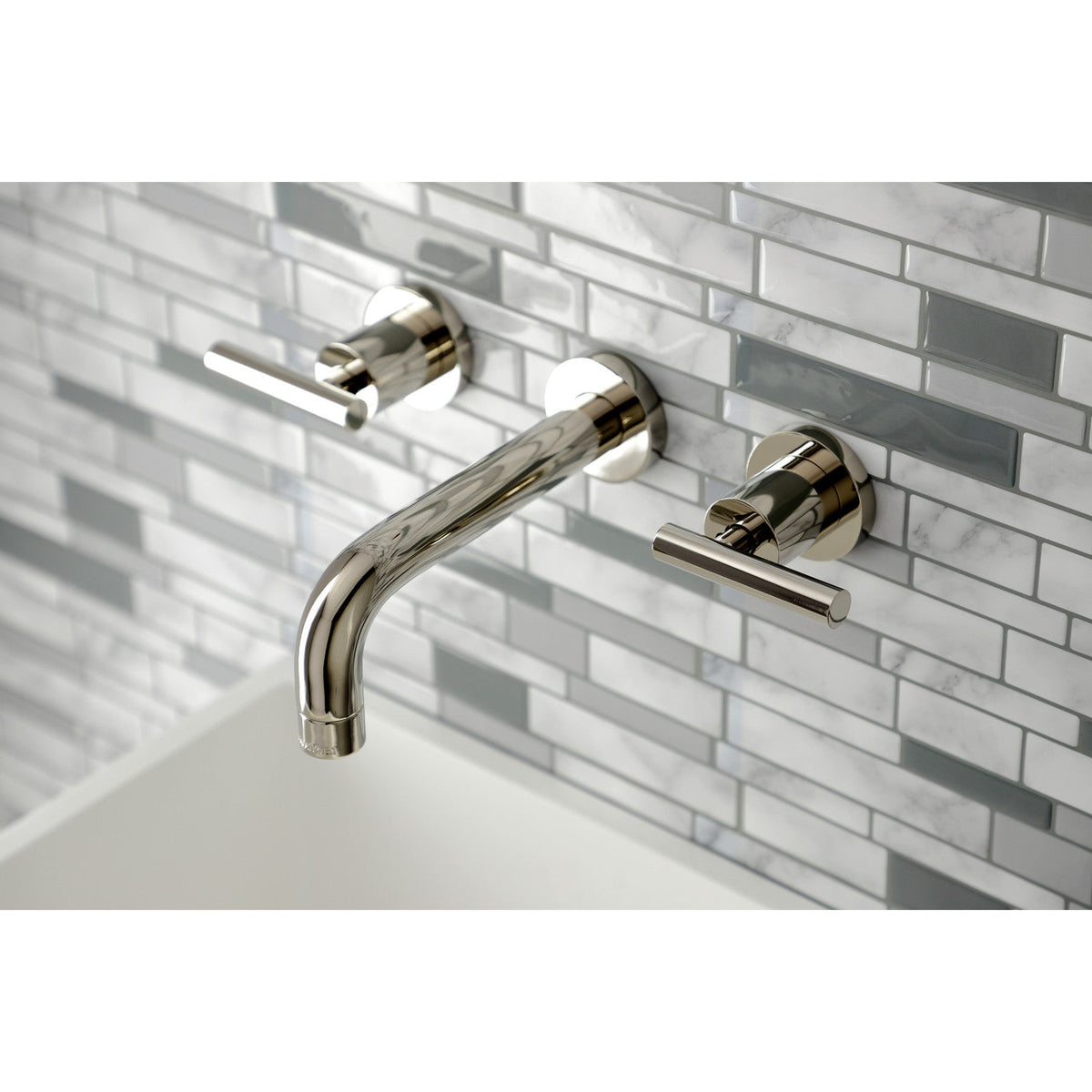 Manhattan Double-Handle Wall Mount Bathroom Faucet in Polished Nickel