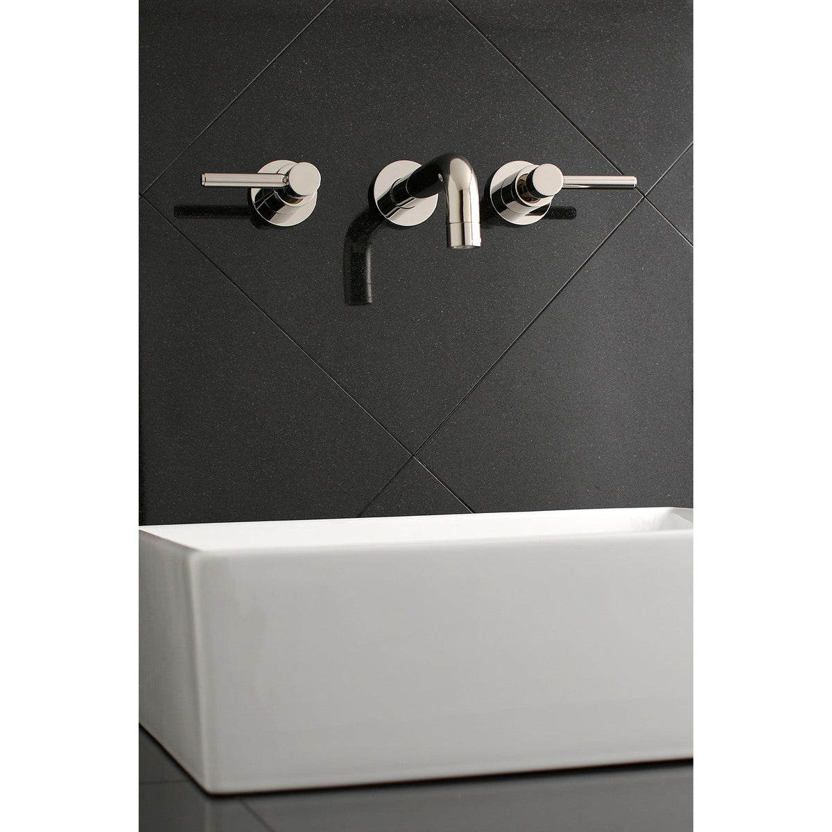 Concord Double-Handle Wall Mount Bathroom Faucet in Polished Nickel