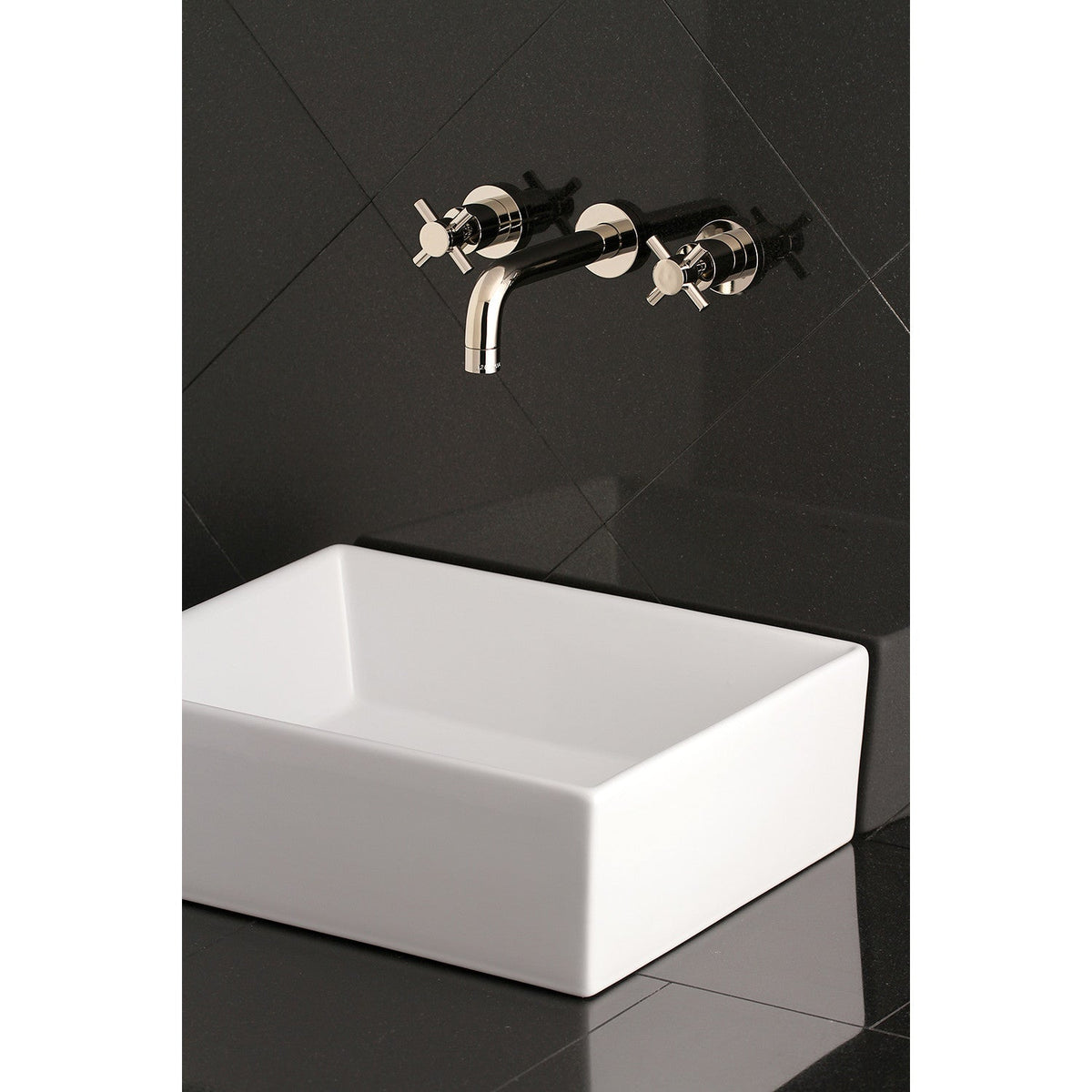 Concord Double-Handle Wall Mount Bathroom Faucet in Polished Nickel