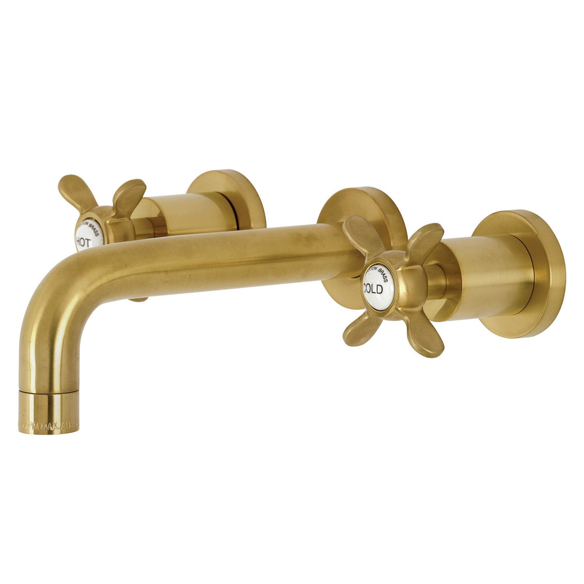Essex Double-Handle Wall Mount Bathroom Faucet in Brushed Brass