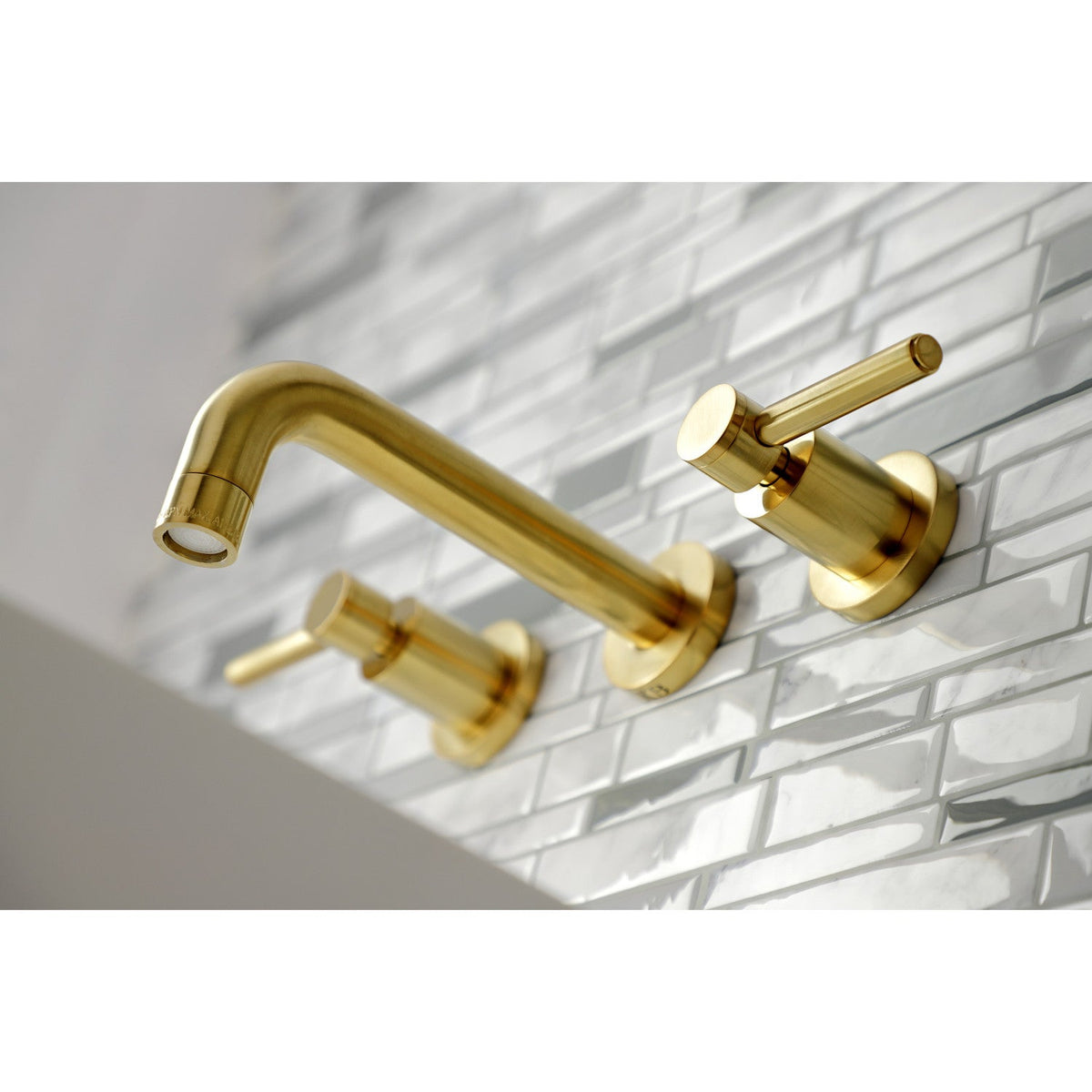 Concord Double-Handle Wall Mount Bathroom Faucet in Brushed Brass