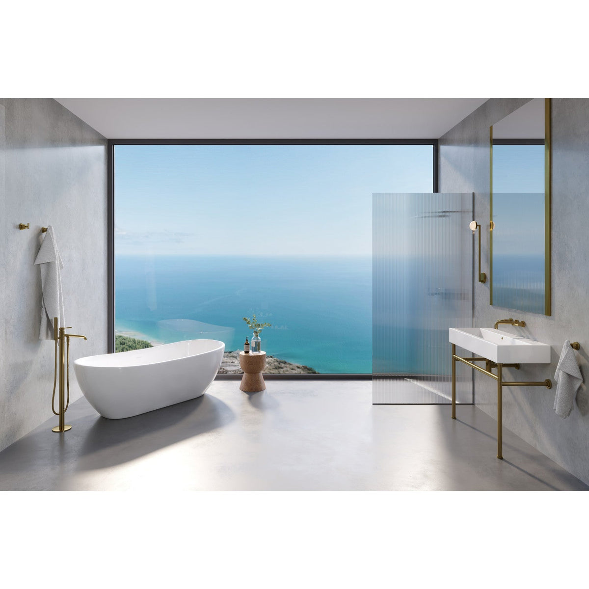Concord Double-Handle Wall Mount Bathroom Faucet in Brushed Brass