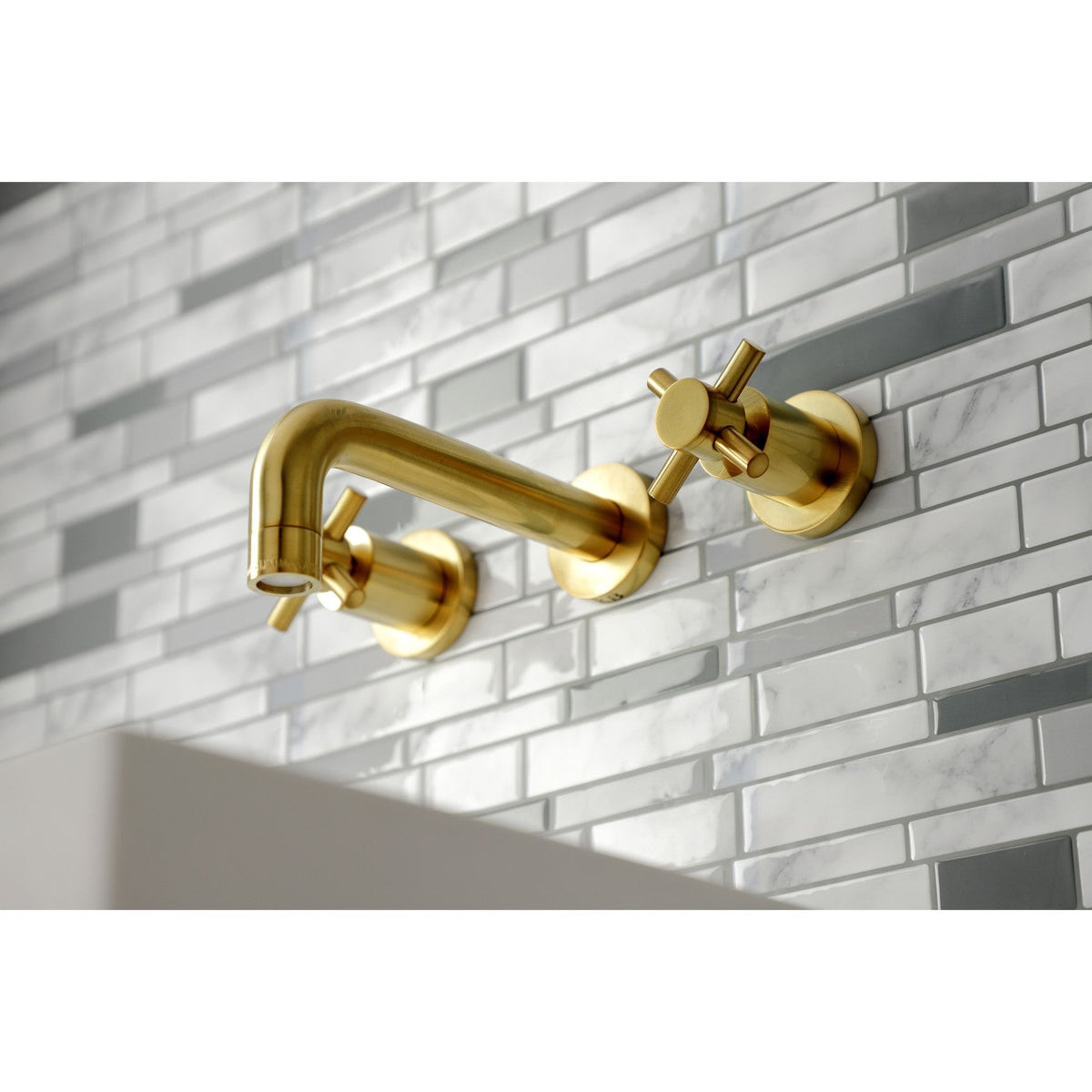 Concord Double-Handle Wall Mount Bathroom Faucet in Brushed Brass