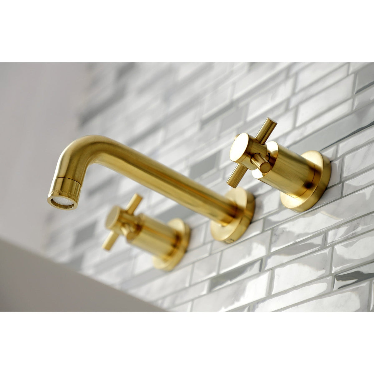 Concord Double-Handle Wall Mount Bathroom Faucet in Brushed Brass
