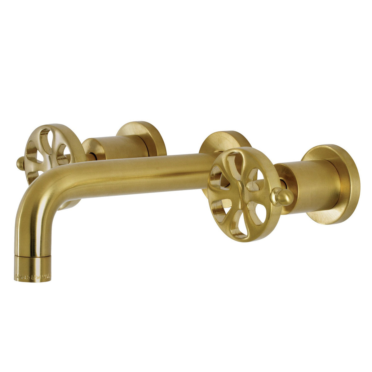 Belknap Double-Handle Wall Mount Bathroom Faucet in Brushed Brass