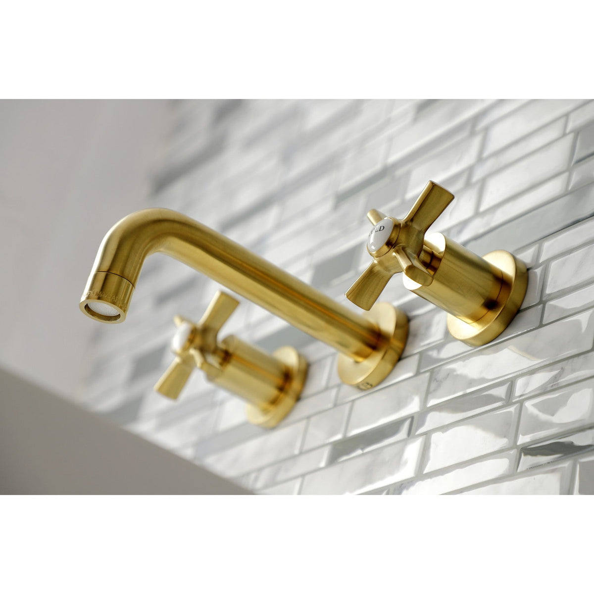 Millennium Double-Handle Wall Mount Bathroom Faucet in Brushed Brass