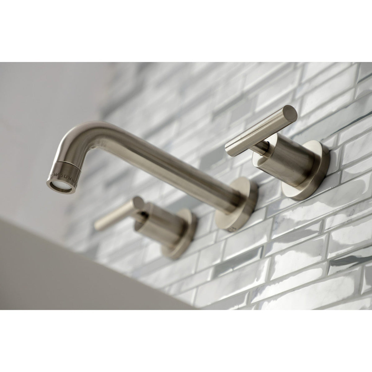 Manhattan Double-Handle Wall Mount Bathroom Faucet in Brushed Nickel
