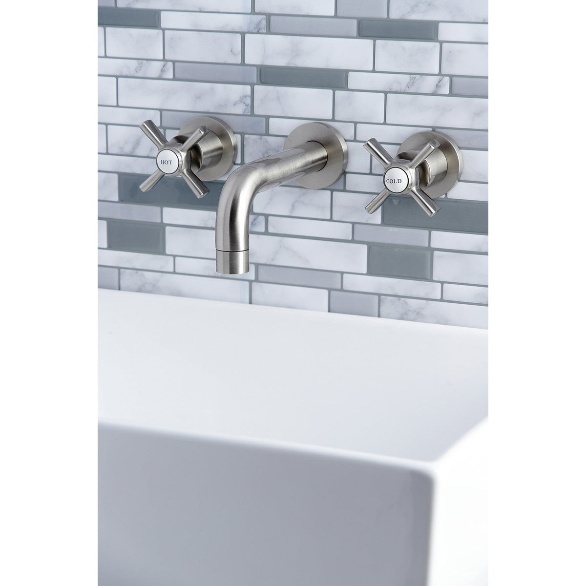 Millennium Double-Handle Wall Mount Bathroom Faucet in Brushed Nickel