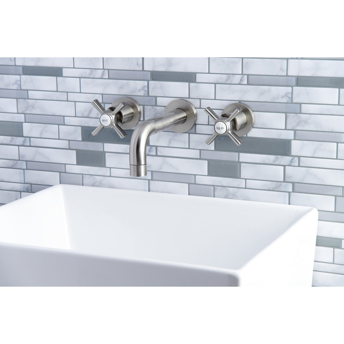 Millennium Double-Handle Wall Mount Bathroom Faucet in Brushed Nickel