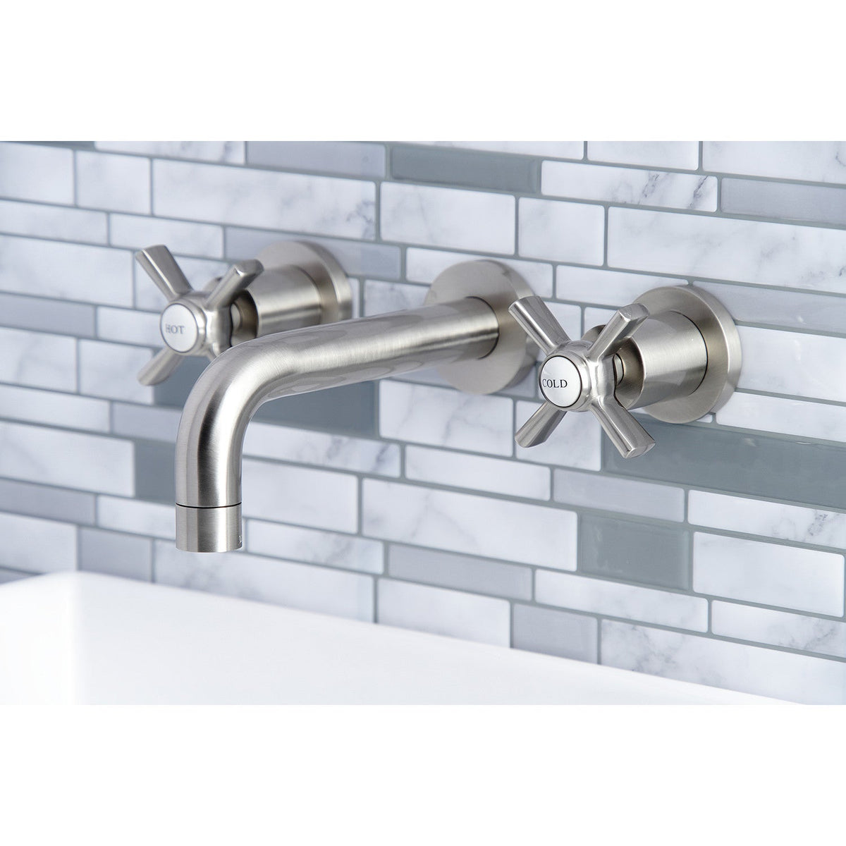 Millennium Double-Handle Wall Mount Bathroom Faucet in Brushed Nickel