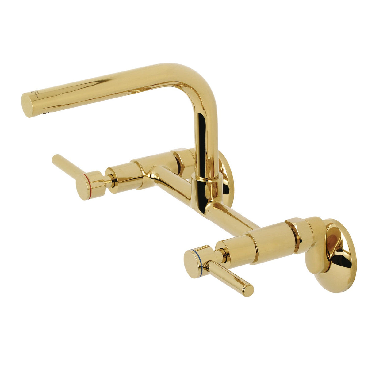 Concord Double-Handle Wall-Mount Bridge Kitchen Faucet in Polished Brass