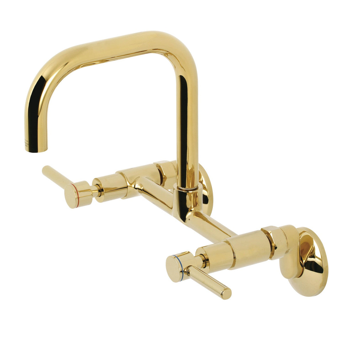 Concord Double-Handle Wall-Mount Bridge Kitchen Faucet in Polished Brass
