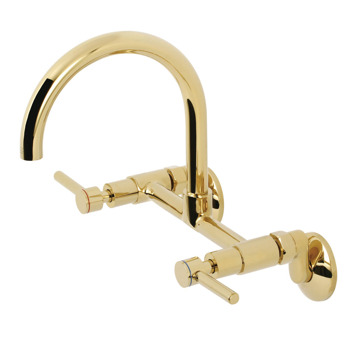 Concord Double-Handle Wall-Mount Bridge Kitchen Faucet in Polished Brass