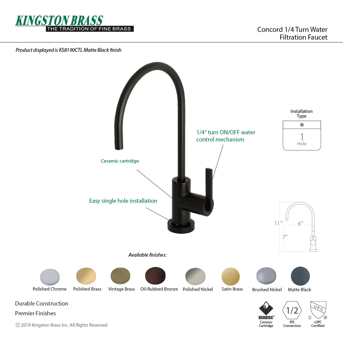 Continental Single-Handle Water Filtration Faucet in Antique Brass
