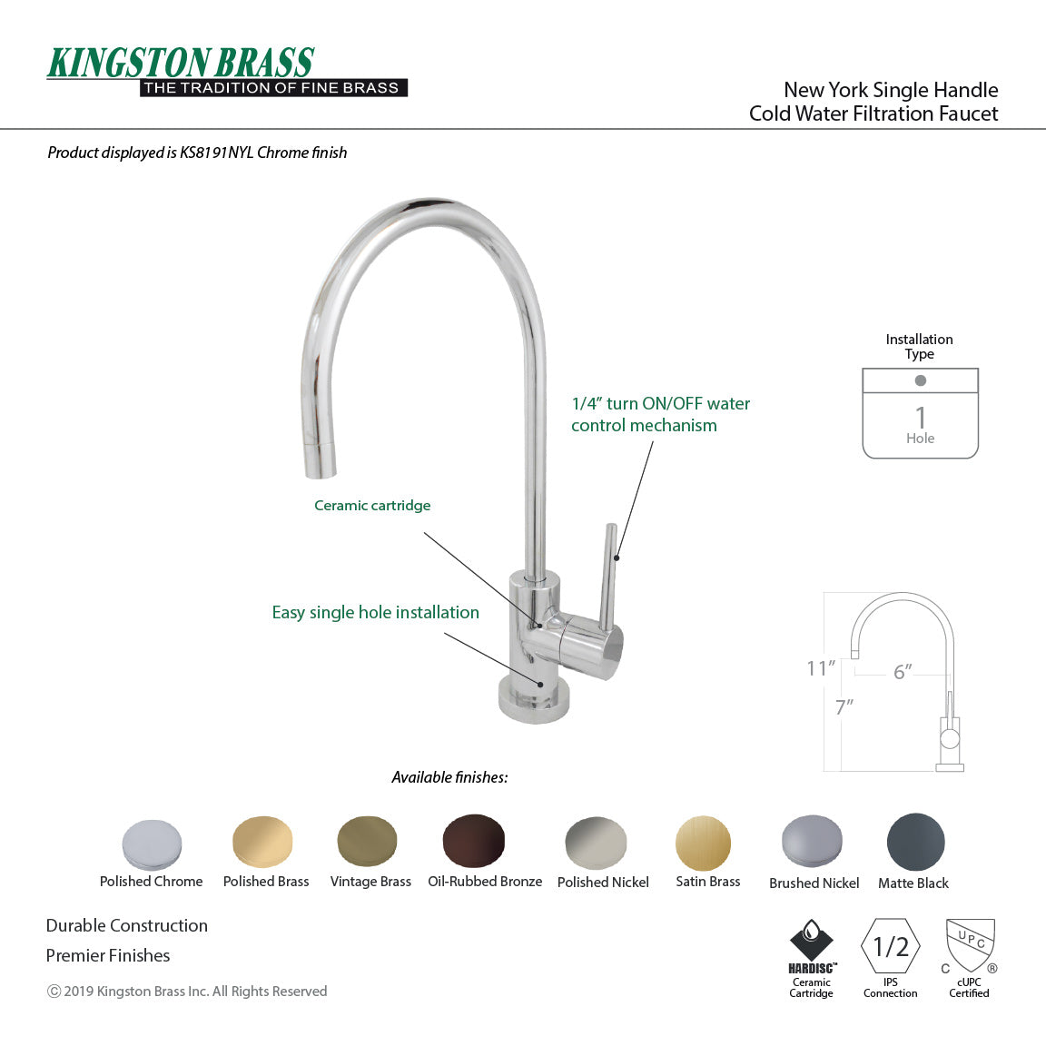 New York Single-Handle Cold Water Filtration Faucet in Polished Nickel