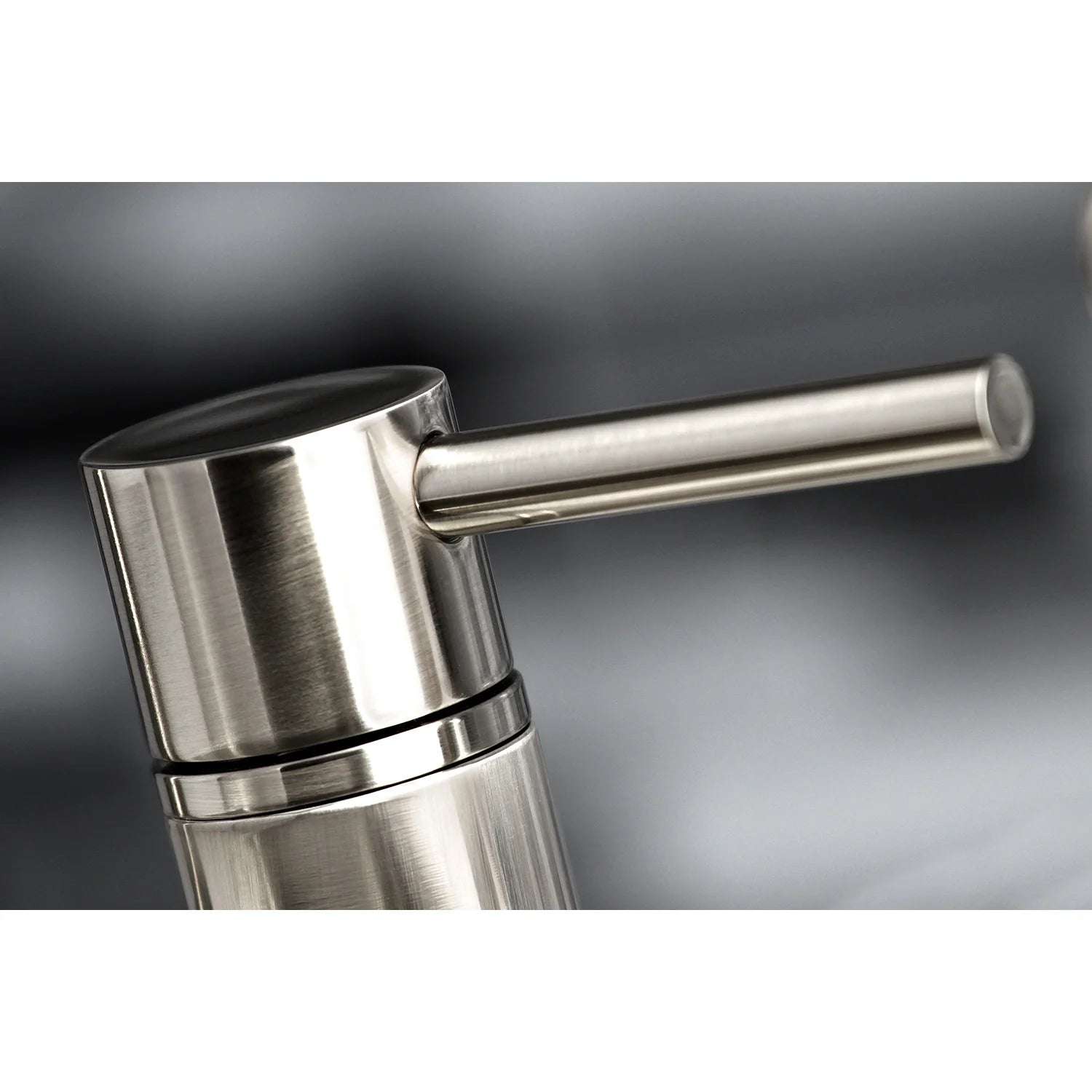 Brushed nickel faucet handle assembly with smooth cylindrical design