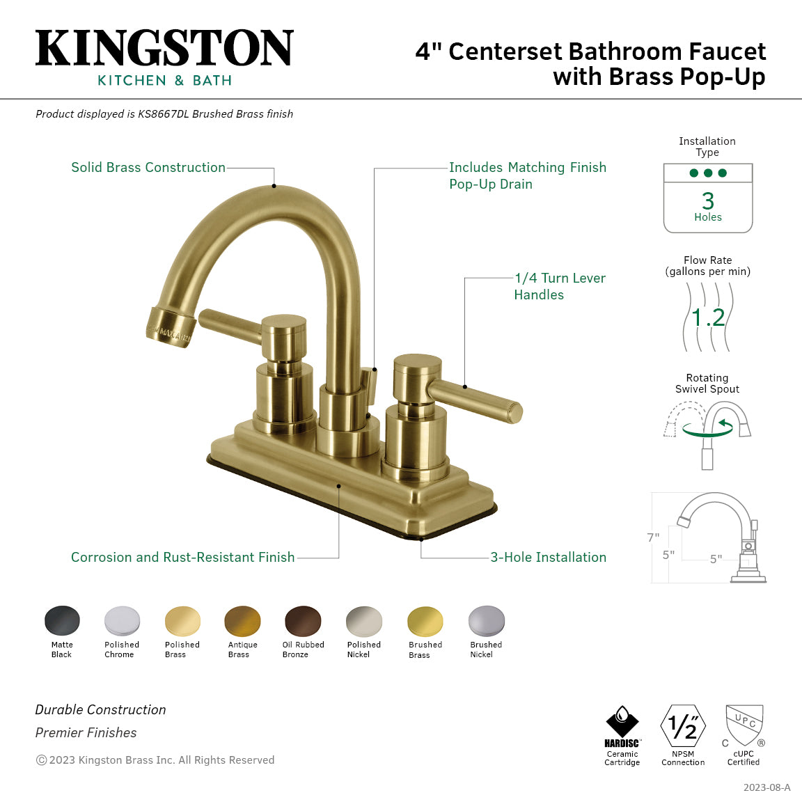 Concord Double-Handle 4" Centerset Bathroom Faucet with Brass Pop-Up in Polished Chrome