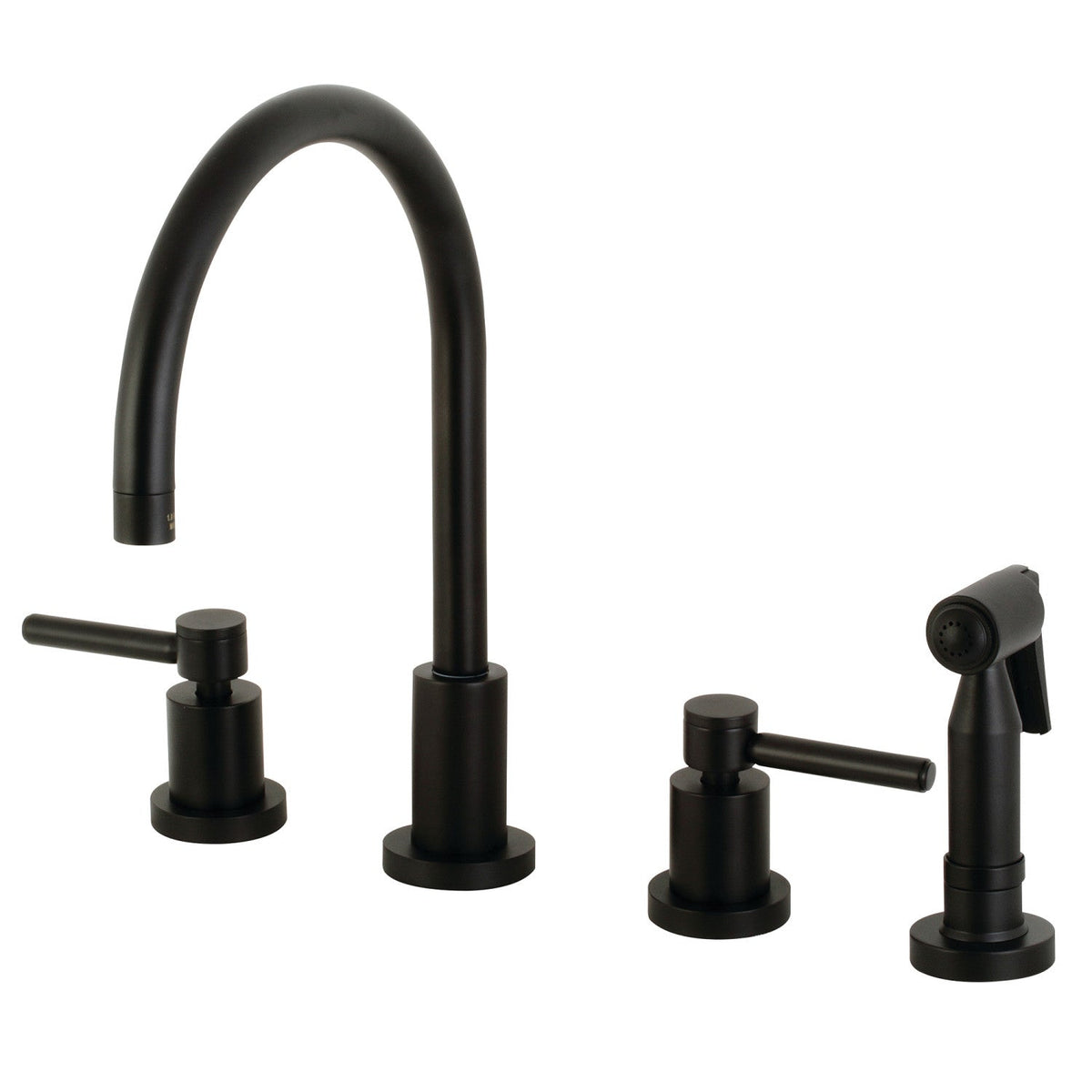 Concord Double-Handle Widespread Kitchen Faucet with Brass Sprayer in Matte Black